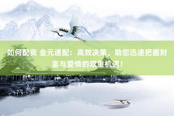 如何配资 金元速配：高效决策，助您迅速把握财富与爱情的双重机遇！