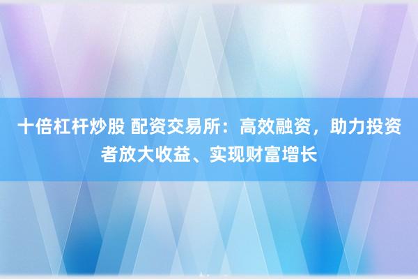 十倍杠杆炒股 配资交易所：高效融资，助力投资者放大收益、实现财富增长