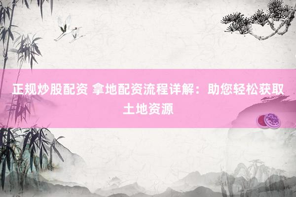 正规炒股配资 拿地配资流程详解：助您轻松获取土地资源
